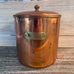 Vintage Copper Clad "Flour" Canister w/ Brass Label & Knob | Farmhouse Kitchen